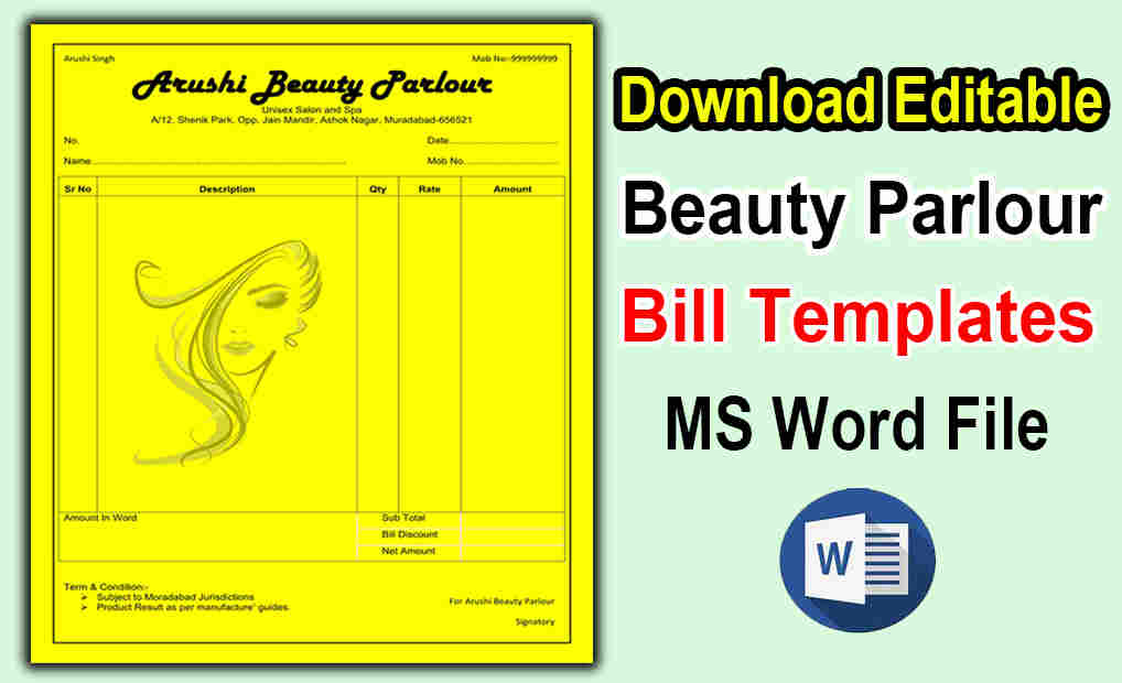 Free Editable Beauty Parlour Bill In Ms Word File