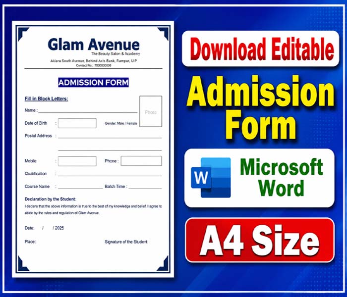 Beauty Salon Admission Form Microsoft Word File